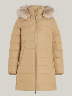 Kurtki & Płaszcze*Tommy Hilfiger Puchowy Płaszcz Z Kapturem Z Futerkiem CLASSIC KHAKI