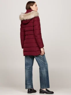Kurtki & Płaszcze*Tommy Hilfiger Puchowy Płaszcz Z Kapturem Z Futerkiem DEEP ROUGE
