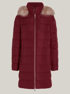 Kurtki & Płaszcze*Tommy Hilfiger Puchowy Płaszcz Z Kapturem Z Futerkiem DEEP ROUGE
