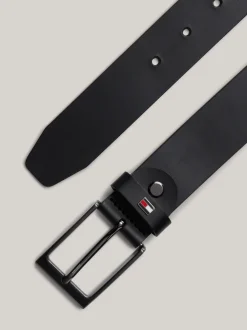 Paski*Tommy Hilfiger Regulowany Skórzany Pasek Layton Z Flagą BLACK