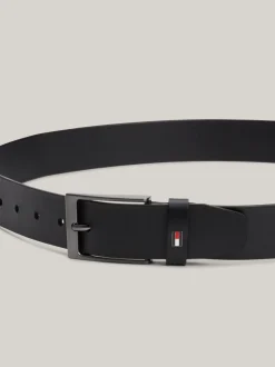 Paski*Tommy Hilfiger Regulowany Skórzany Pasek Layton Z Flagą BLACK