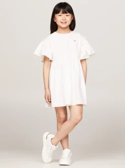 Sukienki*Tommy Hilfiger Rozkloszowana Sukienka Z Haftem Angielskim ANCIENT WHITE