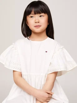 Sukienki*Tommy Hilfiger Rozkloszowana Sukienka Z Haftem Angielskim ANCIENT WHITE