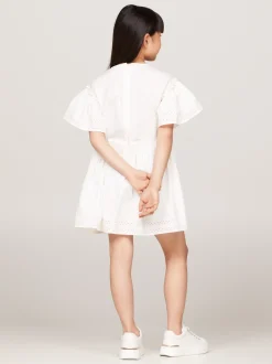 Sukienki*Tommy Hilfiger Rozkloszowana Sukienka Z Haftem Angielskim ANCIENT WHITE