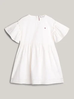 Sukienki*Tommy Hilfiger Rozkloszowana Sukienka Z Haftem Angielskim ANCIENT WHITE