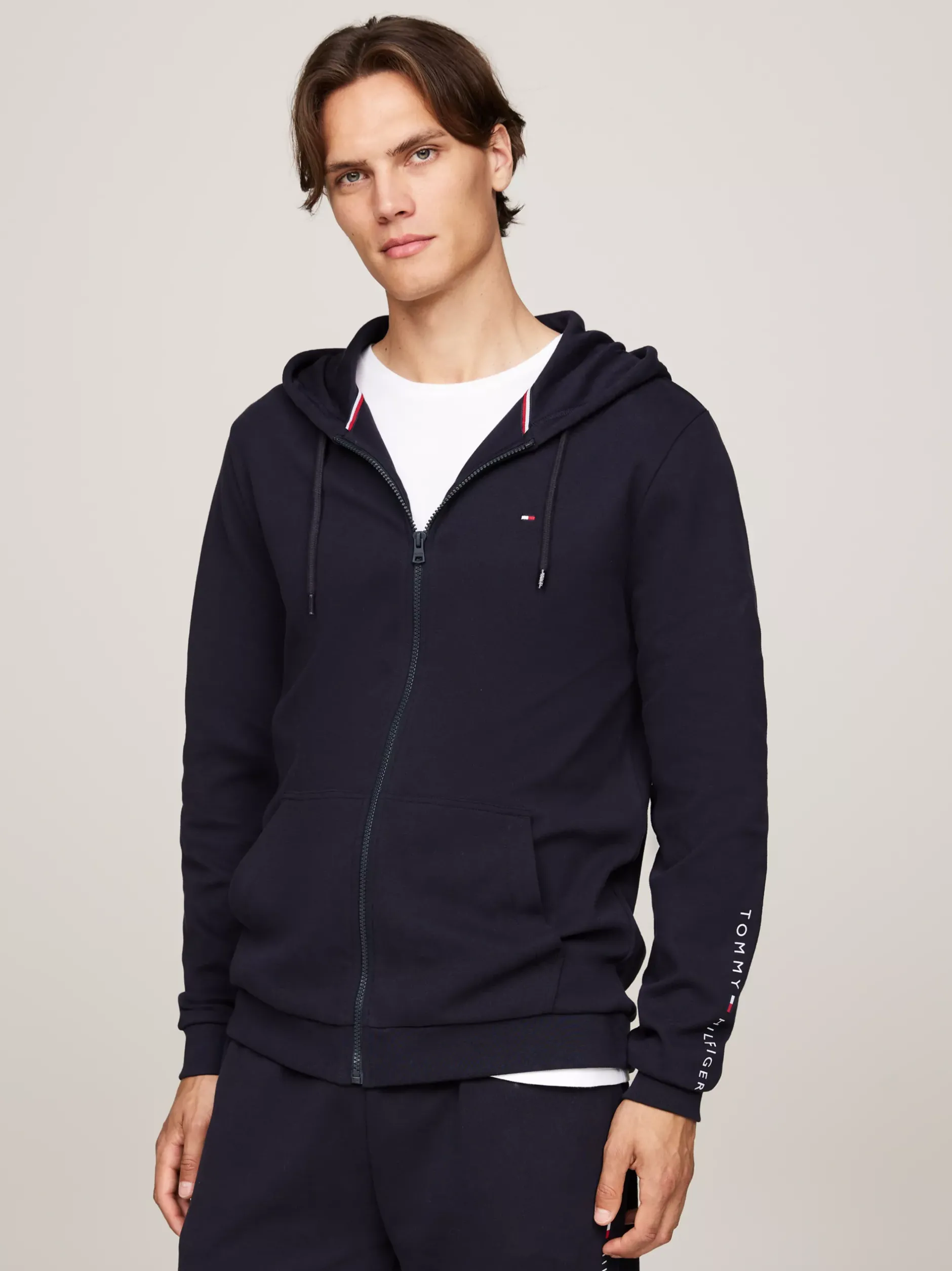 Stroje Domowe*Tommy Hilfiger Rozpinana Bluza Domowa Z Kapturem TH Original DESERT SKY