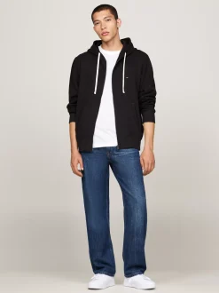 Bluzy Dresowe & Z Kapturem*Tommy Hilfiger Rozpinana Bluza Dzianinowa Z Kapturem BLACK