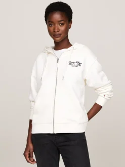 Bluzy Dresowe & Z Kapturem*Tommy Hilfiger Rozpinana Bluza Z Kaligrafowanym Logo ANCIENT WHITE