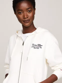 Bluzy Dresowe & Z Kapturem*Tommy Hilfiger Rozpinana Bluza Z Kaligrafowanym Logo ANCIENT WHITE