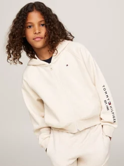 Bluzy Dresowe I Z Kapturem*Tommy Hilfiger Rozpinana Bluza Z Kapturem I Wyhaftowanym Logo HEATHERED OAT