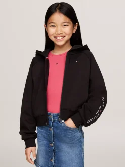 Bluzy Dresowe I Z Kapturem*Tommy Hilfiger Rozpinana Bluza Z Kapturem I Wyhaftowanym Logo BLACK