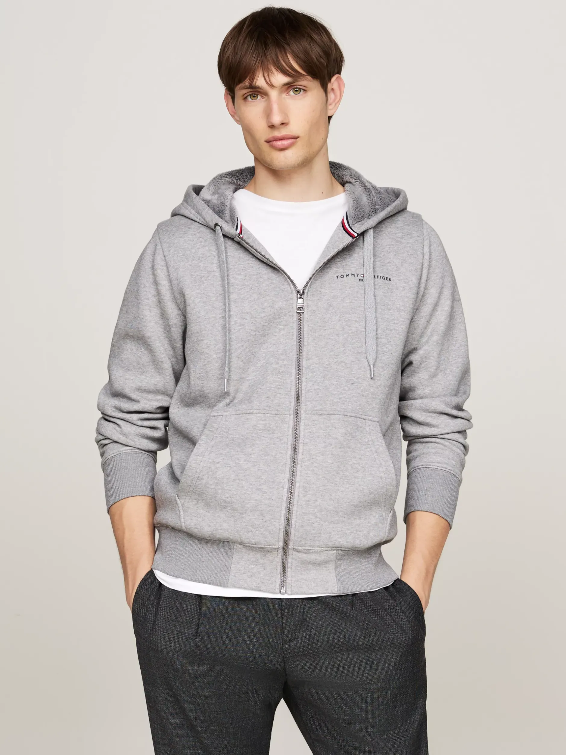 Bluzy Dresowe & Z Kapturem*Tommy Hilfiger Rozpinana Bluza Z Kapturem MEDIUM GREY HEATHER