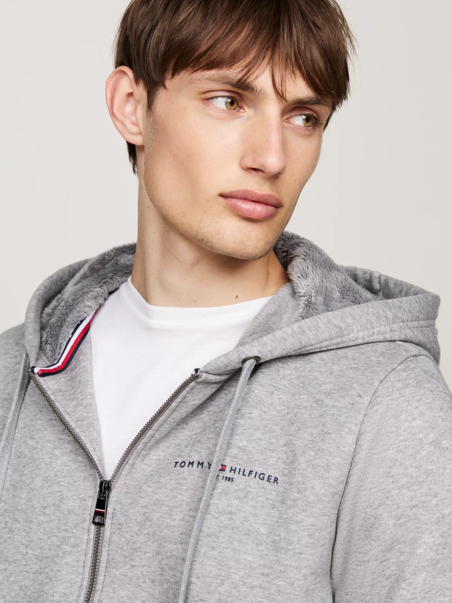 Bluzy Dresowe & Z Kapturem*Tommy Hilfiger Rozpinana Bluza Z Kapturem MEDIUM GREY HEATHER