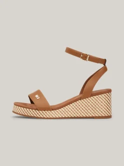 Sandały*Tommy Hilfiger Sandały Na Koturnach Z Rafii NATURAL COGNAC
