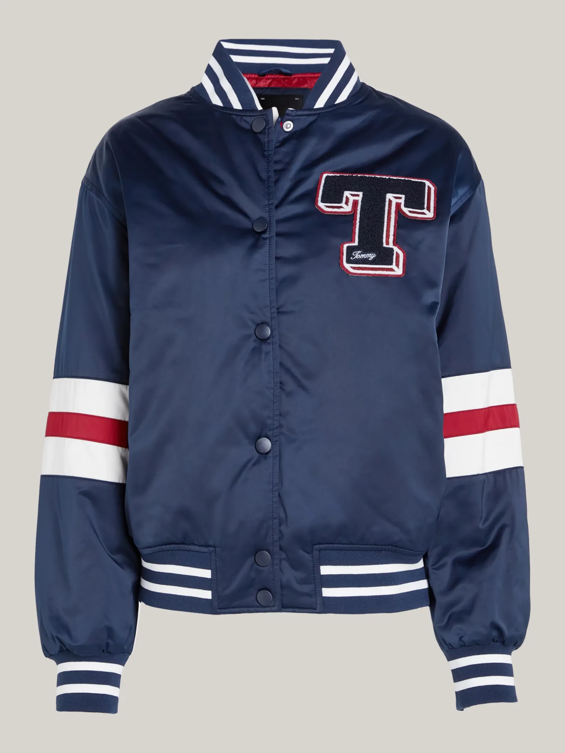 Kurtki & Płaszcze*Tommy Hilfiger Satynowa Kurtka Bomber Z Logo W Stylu Letterman DARK NIGHT NAVY