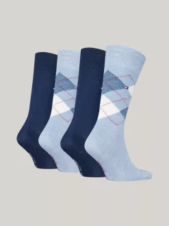Skarpetki*Tommy Hilfiger Skarpetki Ze Wzorem Argyle – 4 Pary W Zestawie LIGHT BLUE MELANGE