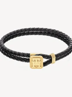 Biżuteria & Spinki Do Mankietów*Tommy Hilfiger Skórzana Bransoletka Z Platerowanym Detalem BLACK