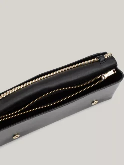 Portfele & Breloczki Do Kluczy*Tommy Hilfiger Skórzana Kopertówka Na łańcuszku BLACK