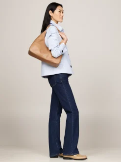Torby Na Ramię*Tommy Hilfiger Skórzana Torebka Hobo TH Na Grubym łańcuszku CLASSIC KHAKI