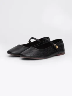 Baleriny|Płaskie Buty*Tommy Hilfiger Skórzane Baleriny Mary Jane Z Wężowym Wzorem BLACK PYTHON