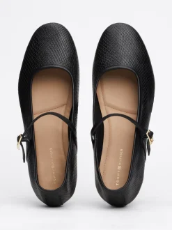 Baleriny|Płaskie Buty*Tommy Hilfiger Skórzane Baleriny Mary Jane Z Wężowym Wzorem BLACK PYTHON