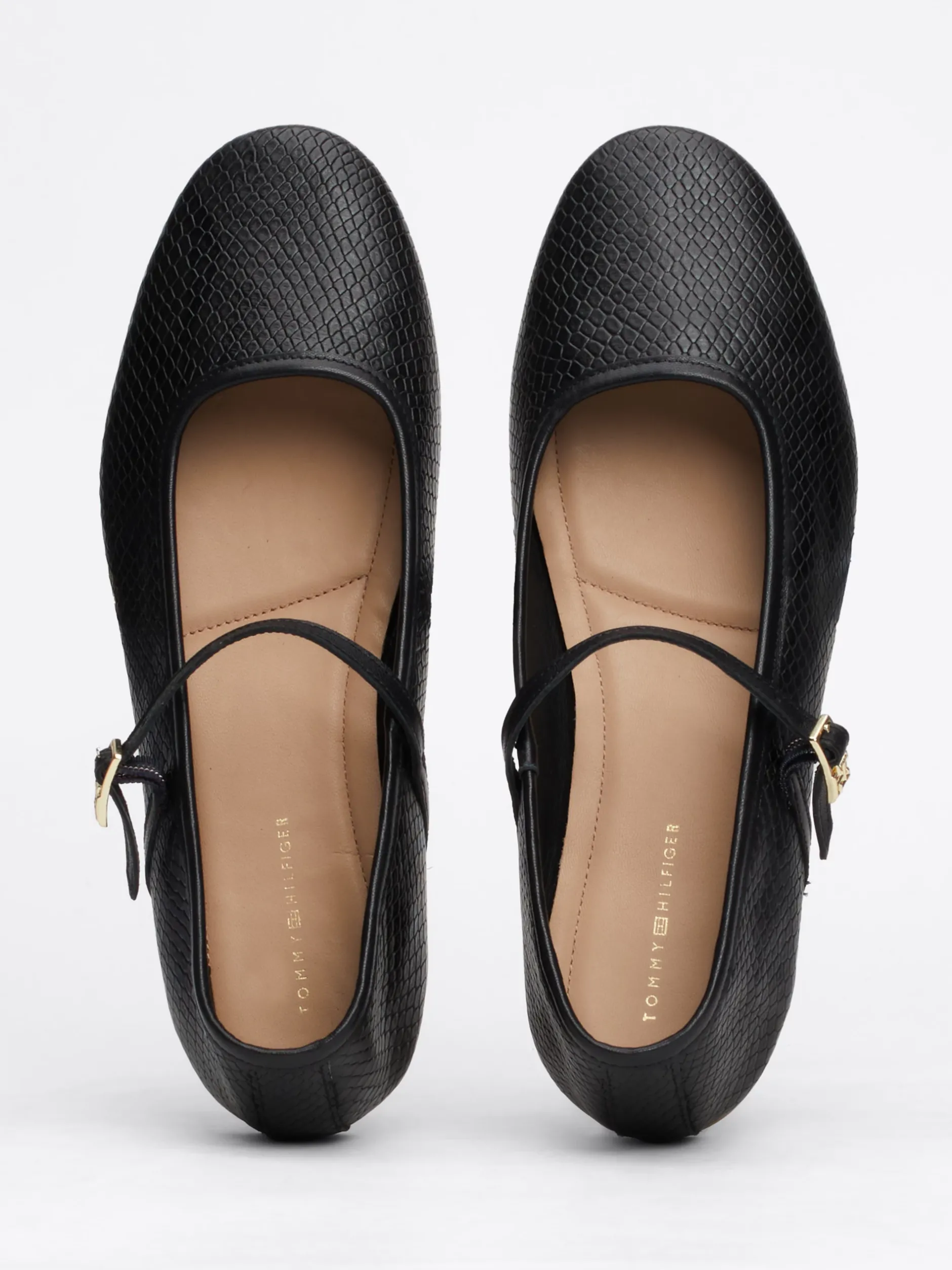 Baleriny|Płaskie Buty*Tommy Hilfiger Skórzane Baleriny Mary Jane Z Wężowym Wzorem BLACK PYTHON