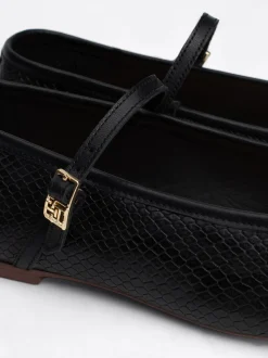 Baleriny|Płaskie Buty*Tommy Hilfiger Skórzane Baleriny Mary Jane Z Wężowym Wzorem BLACK PYTHON