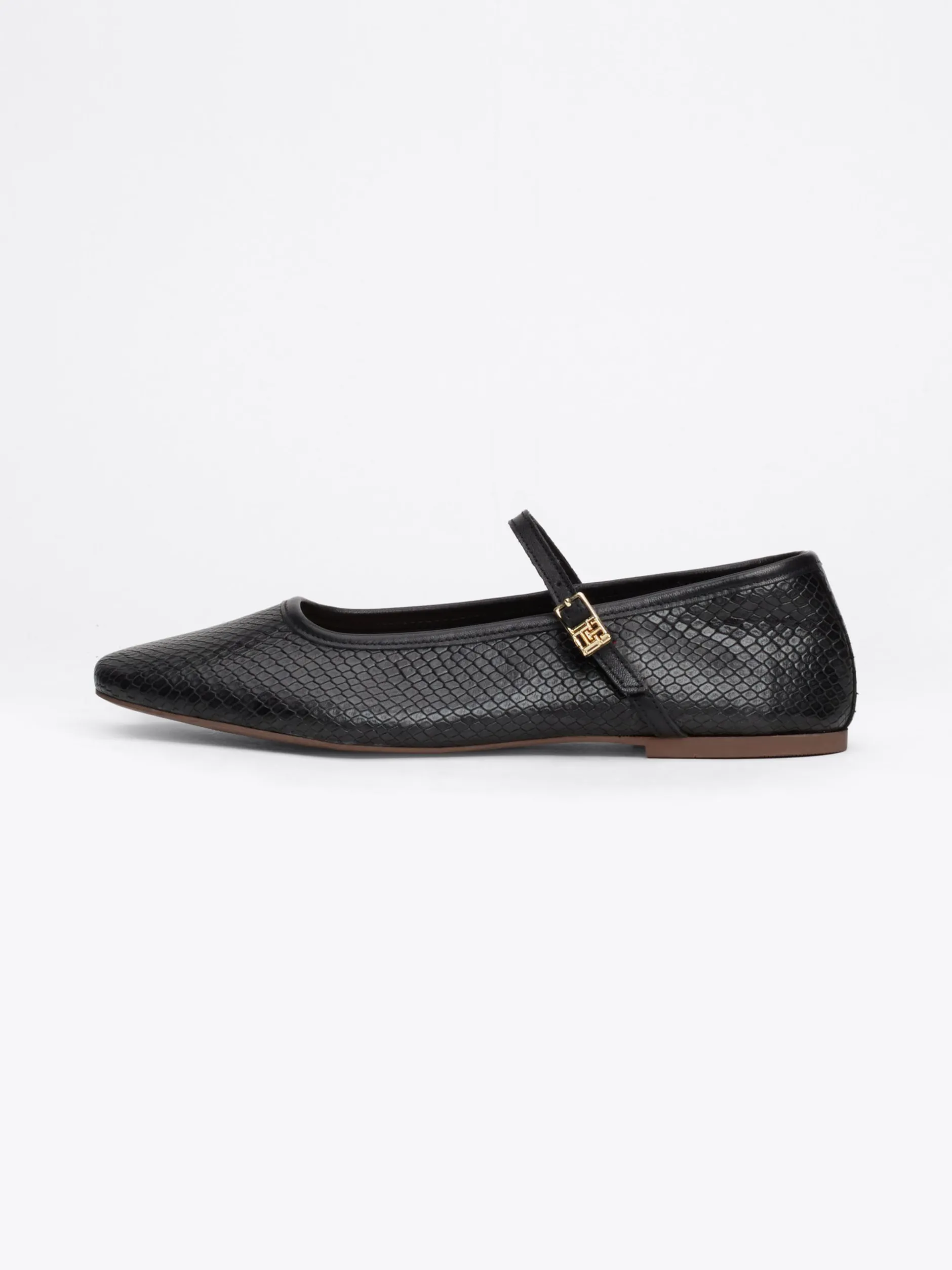 Baleriny|Płaskie Buty*Tommy Hilfiger Skórzane Baleriny Mary Jane Z Wężowym Wzorem BLACK PYTHON