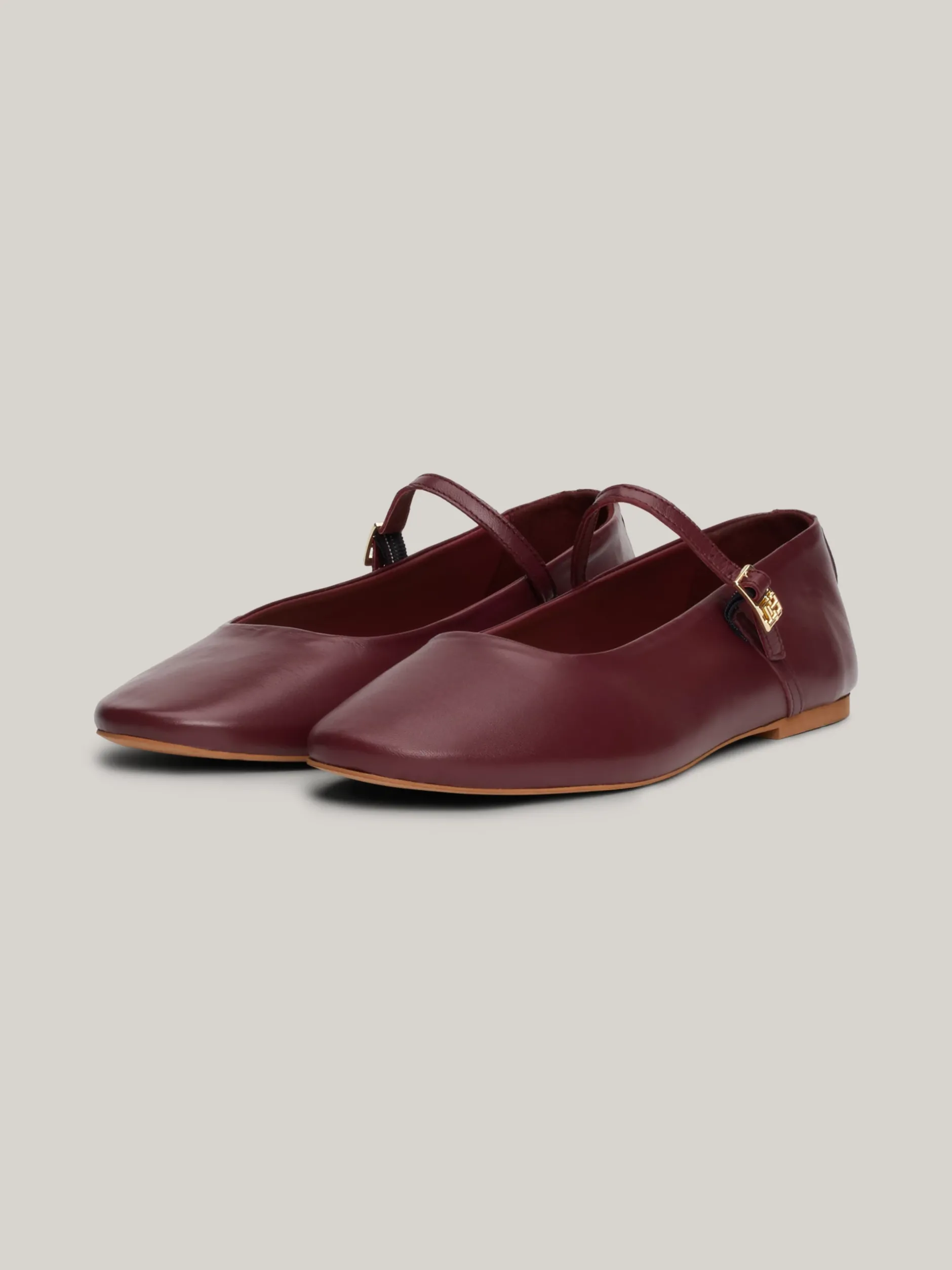 Baleriny|Płaskie Buty*Tommy Hilfiger Skórzane Baleriny Mary Jane DEEP ROUGE