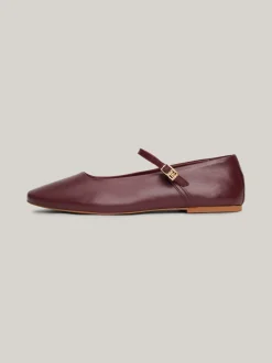 Baleriny|Płaskie Buty*Tommy Hilfiger Skórzane Baleriny Mary Jane DEEP ROUGE