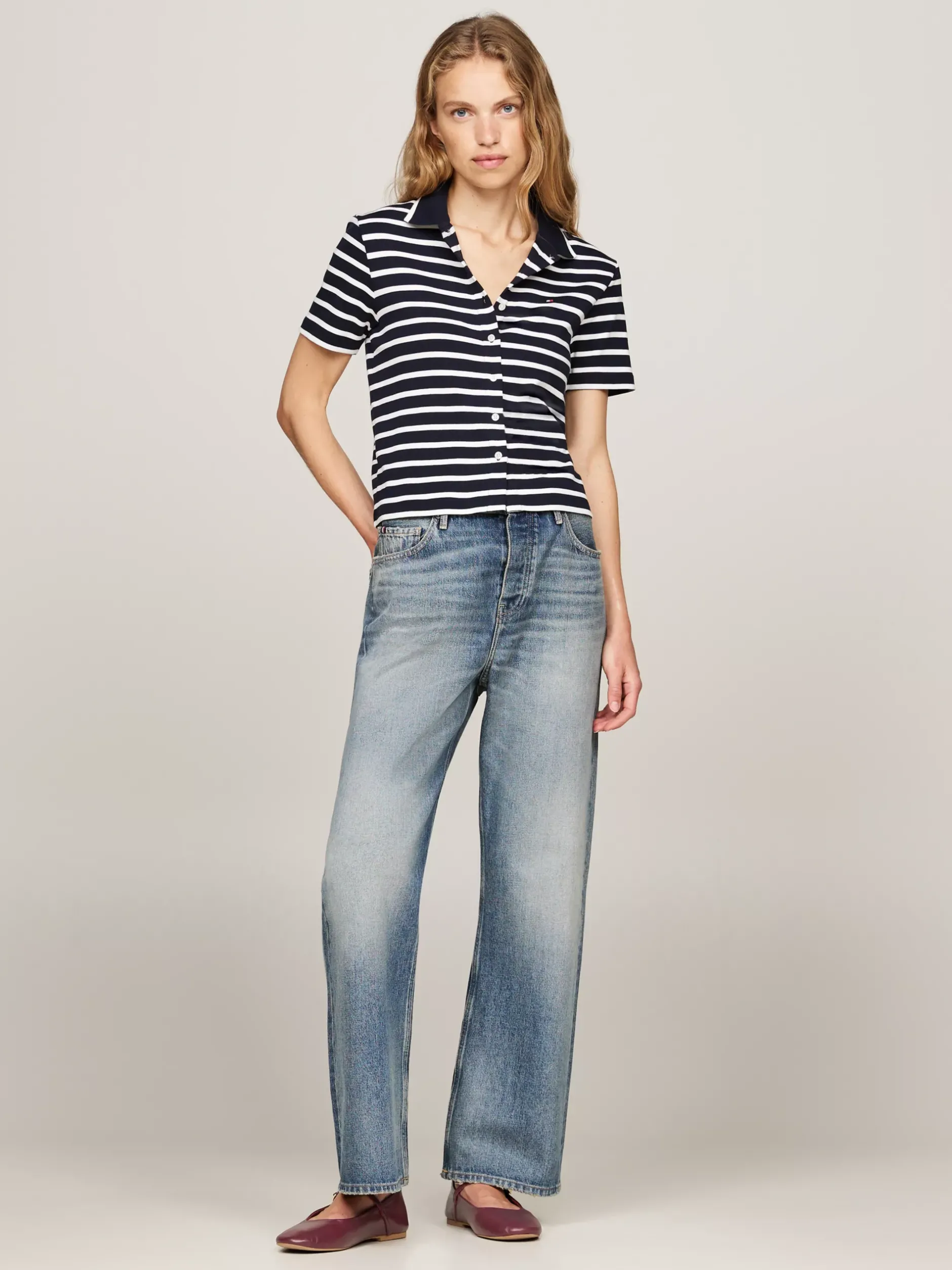 Baleriny|Płaskie Buty*Tommy Hilfiger Skórzane Baleriny Mary Jane DEEP ROUGE