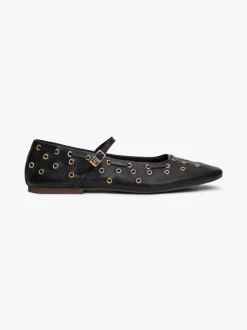 Baleriny|Płaskie Buty*Tommy Hilfiger Skórzane Baleriny Mary Jane Z Dziurkami BLACK