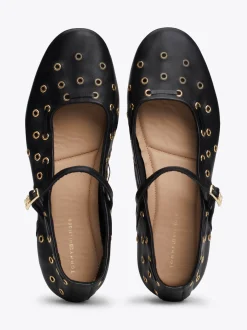 Baleriny|Płaskie Buty*Tommy Hilfiger Skórzane Baleriny Mary Jane Z Dziurkami BLACK