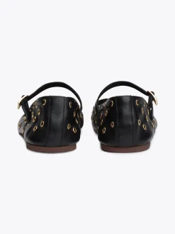Baleriny|Płaskie Buty*Tommy Hilfiger Skórzane Baleriny Mary Jane Z Dziurkami BLACK