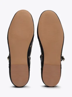 Baleriny|Płaskie Buty*Tommy Hilfiger Skórzane Baleriny Mary Jane Z Dziurkami BLACK
