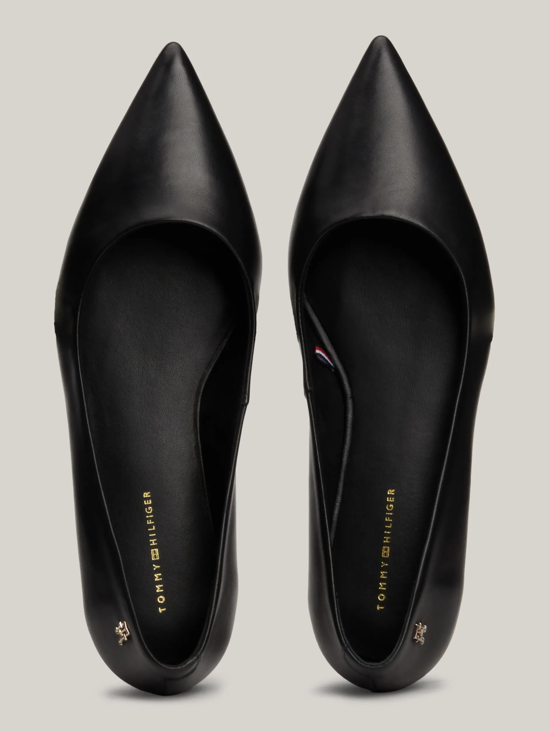 Baleriny|Płaskie Buty*Tommy Hilfiger Skórzane Baleriny Z Noskami W Szpic I Monogramem TH BLACK