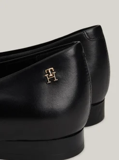 Baleriny|Płaskie Buty*Tommy Hilfiger Skórzane Baleriny Z Noskami W Szpic I Monogramem TH BLACK
