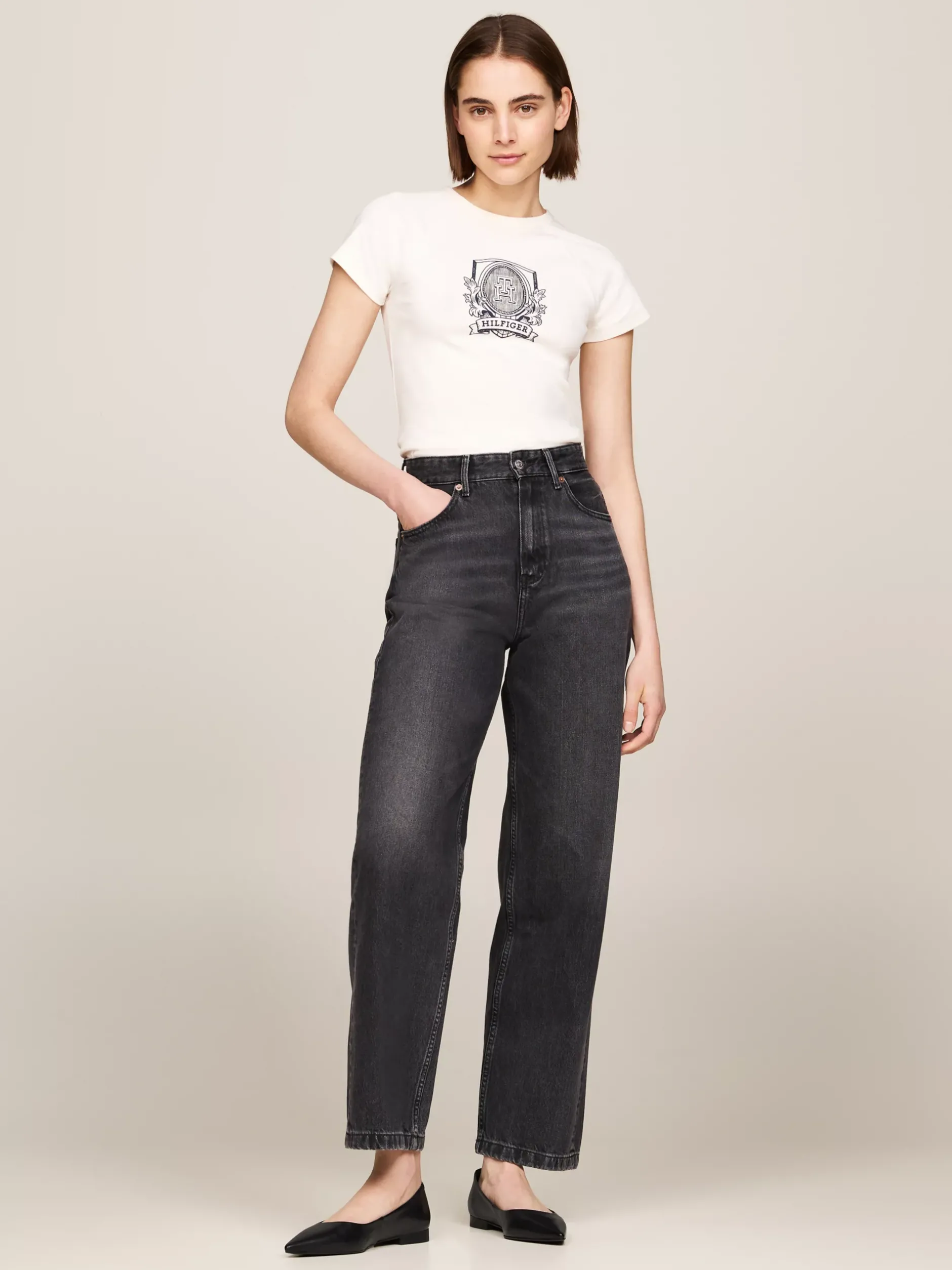 Baleriny|Płaskie Buty*Tommy Hilfiger Skórzane Baleriny Z Noskami W Szpic I Monogramem TH BLACK