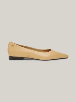 Baleriny|Płaskie Buty*Tommy Hilfiger Skórzane Baleriny Z Noskami W Szpic I Monogramem TH CLASSIC KHAKI