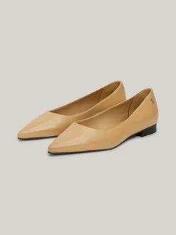Baleriny|Płaskie Buty*Tommy Hilfiger Skórzane Baleriny Z Noskami W Szpic I Monogramem TH CLASSIC KHAKI