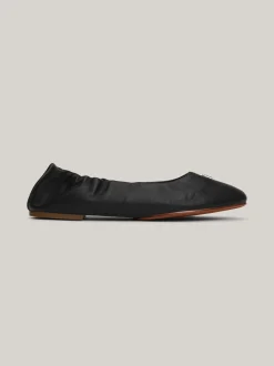 Baleriny|Płaskie Buty*Tommy Hilfiger Skórzane Baleriny Z Plakietką Z Monogramem TH BLACK