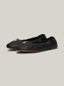 Baleriny|Płaskie Buty*Tommy Hilfiger Skórzane Baleriny Z Plakietką Z Monogramem TH BLACK