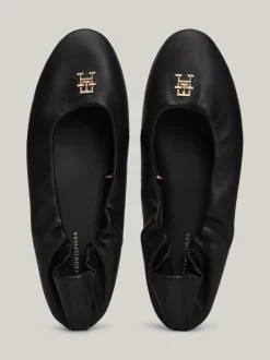 Baleriny|Płaskie Buty*Tommy Hilfiger Skórzane Baleriny Z Plakietką Z Monogramem TH BLACK