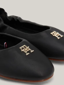 Baleriny|Płaskie Buty*Tommy Hilfiger Skórzane Baleriny Z Plakietką Z Monogramem TH BLACK