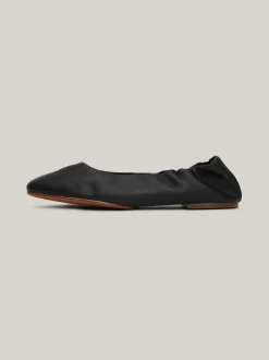 Baleriny|Płaskie Buty*Tommy Hilfiger Skórzane Baleriny Z Plakietką Z Monogramem TH BLACK