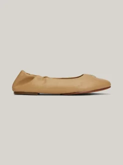Baleriny|Płaskie Buty*Tommy Hilfiger Skórzane Baleriny Z Plakietką Z Monogramem TH CLASSIC KHAKI