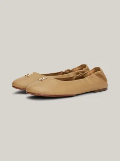 Baleriny|Płaskie Buty*Tommy Hilfiger Skórzane Baleriny Z Plakietką Z Monogramem TH CLASSIC KHAKI