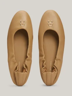 Baleriny|Płaskie Buty*Tommy Hilfiger Skórzane Baleriny Z Plakietką Z Monogramem TH CLASSIC KHAKI