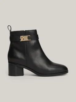 Botki*Tommy Hilfiger Skórzane Botki Na Klockowym Obcasie BLACK