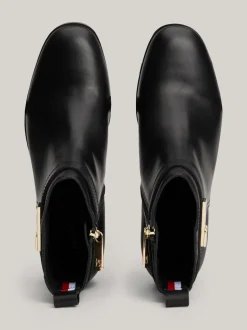 Botki*Tommy Hilfiger Skórzane Botki Na Klockowym Obcasie BLACK